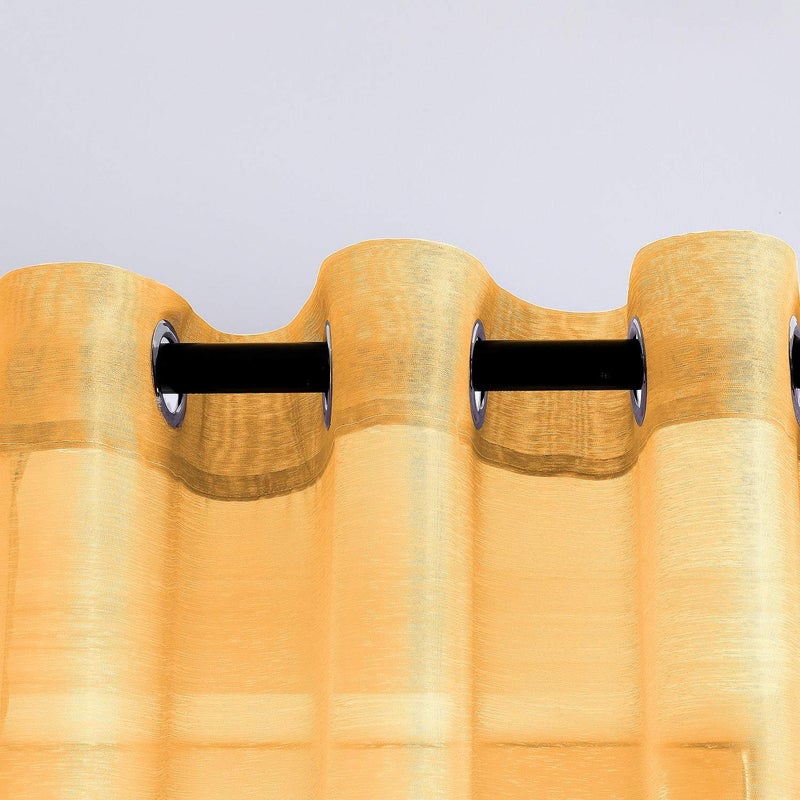 DONREN Gold Yellow Textured Sheer Curtains 96 Inches Long for Living Room Luxury Look Bedroom Grommet Voile Drapes 2 Panels - Image 3