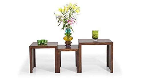 Umark Nested Stool Sheesham Wood Sofa Side Stool Set of 3 Stool Natural Brown Finish - Image 3
