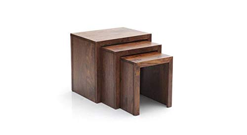 Umark Nested Stool Sheesham Wood Sofa Side Stool Set of 3 Stool Natural Brown Finish - Image 5