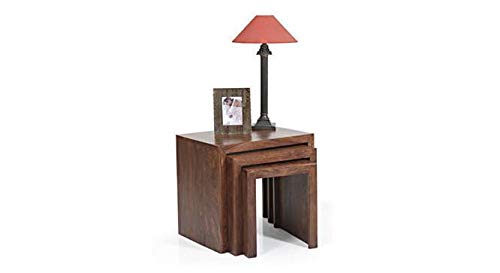 Umark Nested Stool Sheesham Wood Sofa Side Stool Set of 3 Stool Natural Brown Finish - Image 1