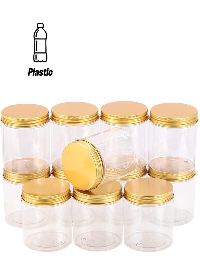 ALSAQER 12 Pieces (500ml) Spice Storage Empty Bottle Refillable Clear Jar/Food Container/Plastic Pet Jars/Cansister Plastic Bottle with Metal Gold Lids  - Image 1