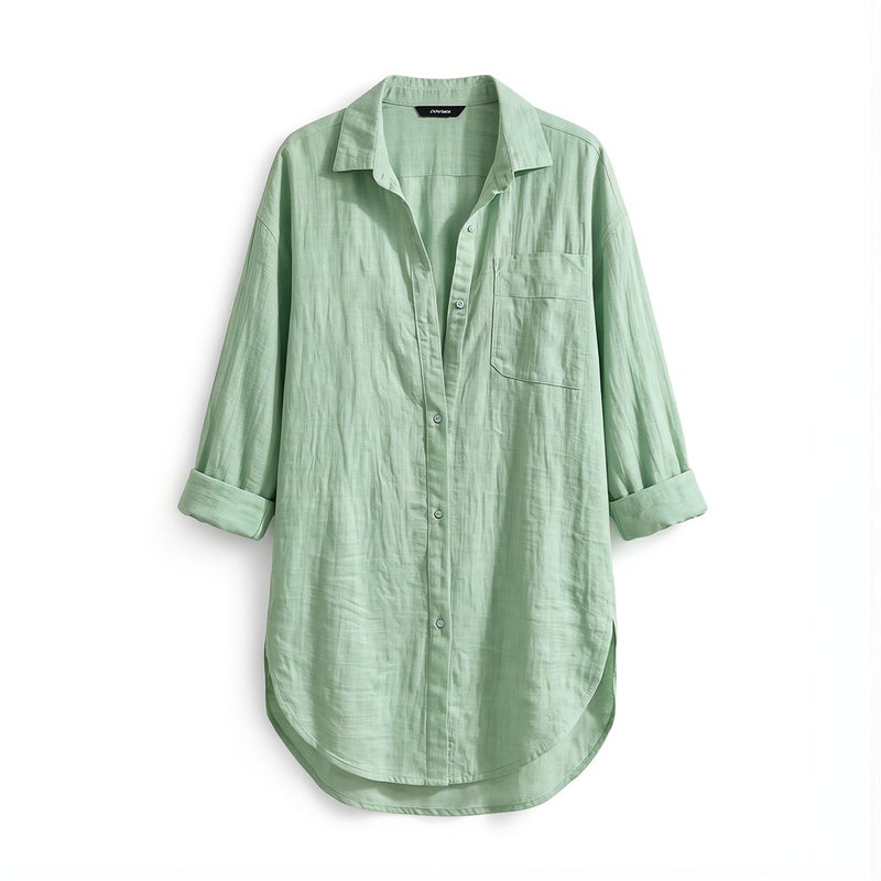 Women Linen Button Down Shirt Long Sleeve Oversized Tunic Beach Cover Up S - Image 1