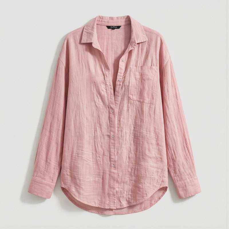 Women Linen Button Down Shirt Long Sleeve Oversized Tunic Beach Cover Up S - Image 3