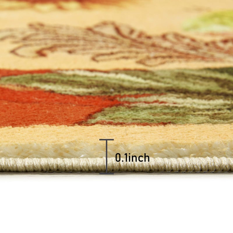 Ouyattle Ultra Thin Washable Mystical Rugs Stain Resistant, Sun and Moon 5x7 Area Rugs Non Slip - Retro Yellow Hippie Floral Throw Rugs for Living Room Bedroom Entryway, Trendy Indie Dorm Tapestry Rug - Image 5