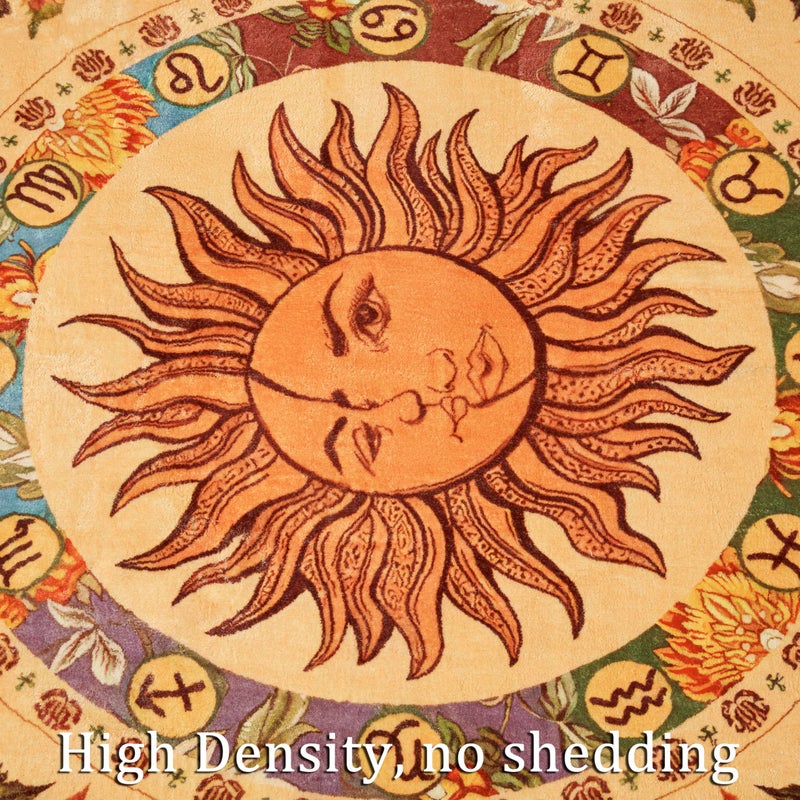 Ouyattle Ultra Thin Washable Mystical Rugs Stain Resistant, Sun and Moon 5x7 Area Rugs Non Slip - Retro Yellow Hippie Floral Throw Rugs for Living Room Bedroom Entryway, Trendy Indie Dorm Tapestry Rug - Image 4