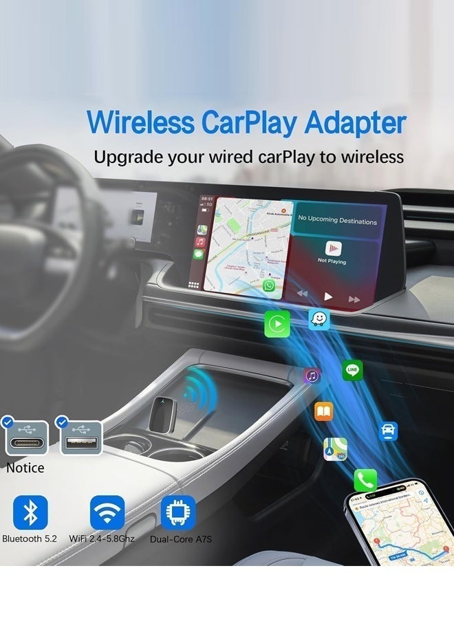 ديقيساند Wireless CarPlay Adapter,CarPlay Adapter for iPhone,Convert Wired to Wireless Apple CarPlay Adapter, Low Latency CarPlay Adapter,for apple car play wireless adapter, USB-A & USB-C Compatible - Image 2