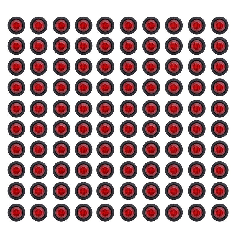 TMH Pack of 100 34 Inch Mount RED LED Clearance Bullet Marker lights Side LED marker lights for trailer Truck RV Car Bus Van