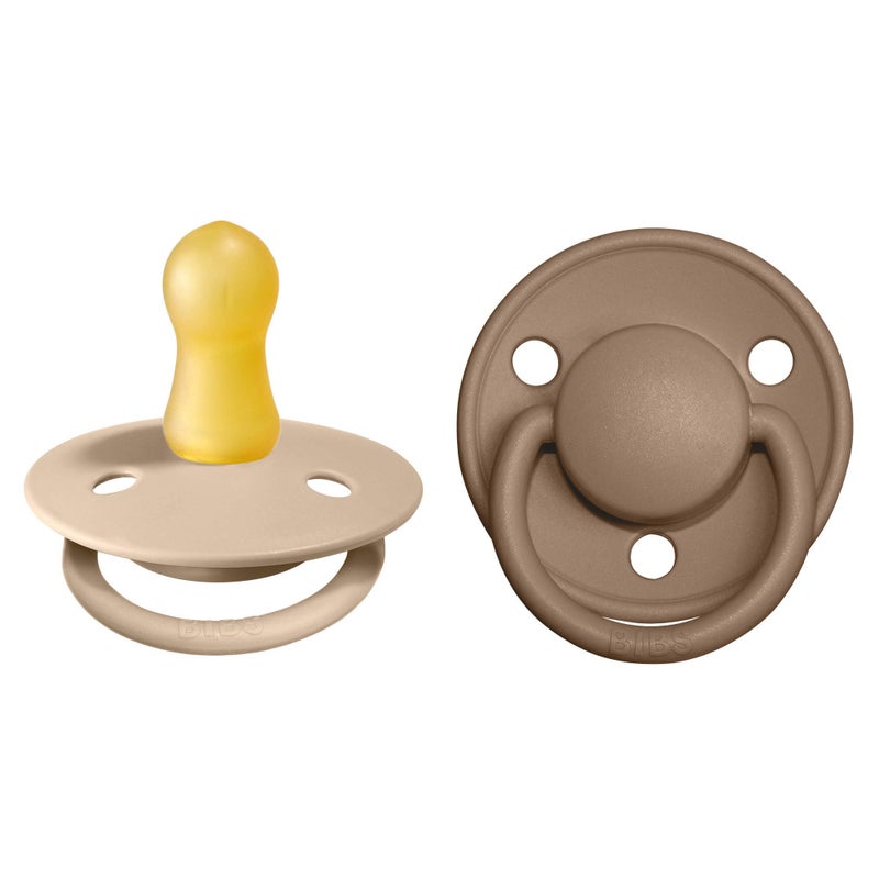 BIBS Pacifiers De Lux Collection BPAFree Baby Pacifier Made in Denmark Set of 2 VanillaDark Oak Color Premium Soothers Size 06 Months