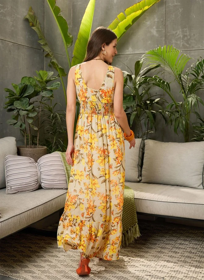 ساسافراس Floral Print Georgette Maxi Dress for Women