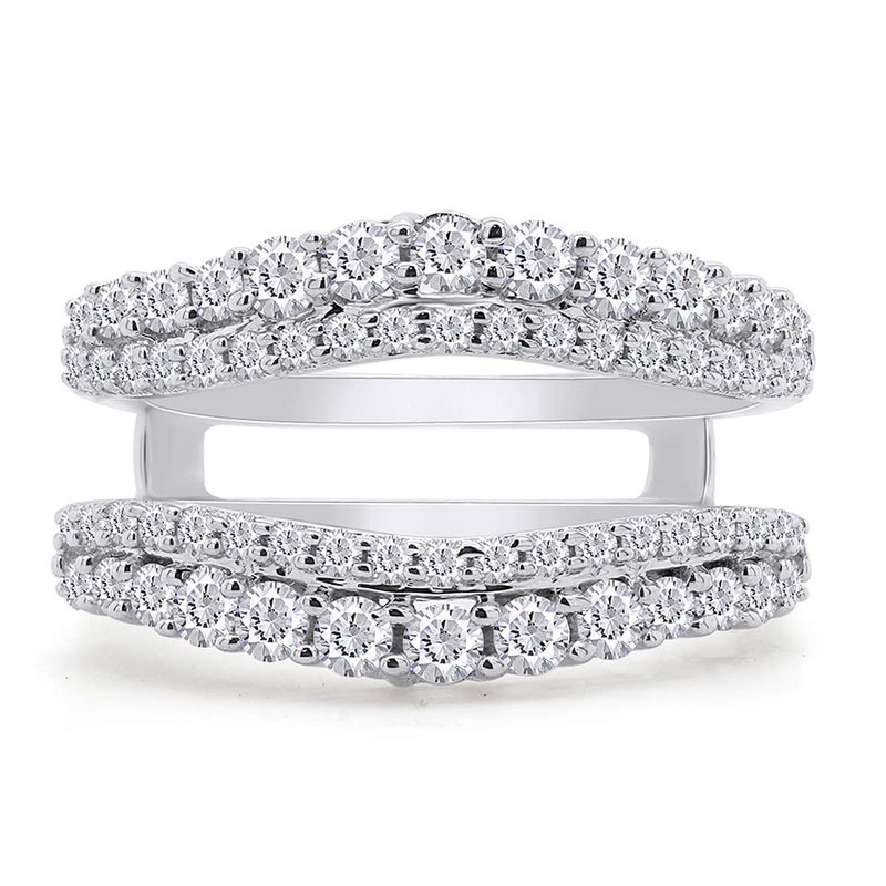 SAVEARTH DIAMONDS Curved Enhancer Guard Ring for Women Round Lab Created Moissanite Double Row Pave Set Wedding Bands in 14K White Gold Plated 925 Sterling Silver Jewelry Gift for Her Size 7 - Image 1