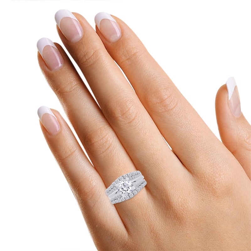 SAVEARTH DIAMONDS Curved Enhancer Guard Ring for Women Round Lab Created Moissanite Double Row Pave Set Wedding Bands in 14K White Gold Plated 925 Sterling Silver Jewelry Gift for Her Size 7 - Image 5