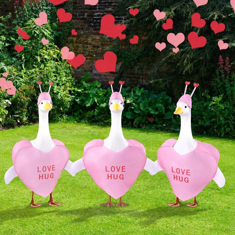 Teeanzo Valentine's Day Goose Outfit for 23" Porch Goose Holiday Pink Red Heart Cloths Costume Valentines Party Outdoor Garden Patio Yard Lawn Art Decoration(Love Hug) - Image 4