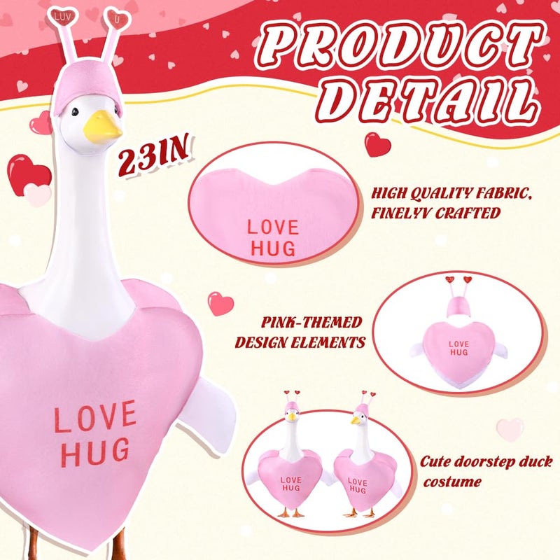 Teeanzo Valentine's Day Goose Outfit for 23" Porch Goose Holiday Pink Red Heart Cloths Costume Valentines Party Outdoor Garden Patio Yard Lawn Art Decoration(Love Hug) - Image 3