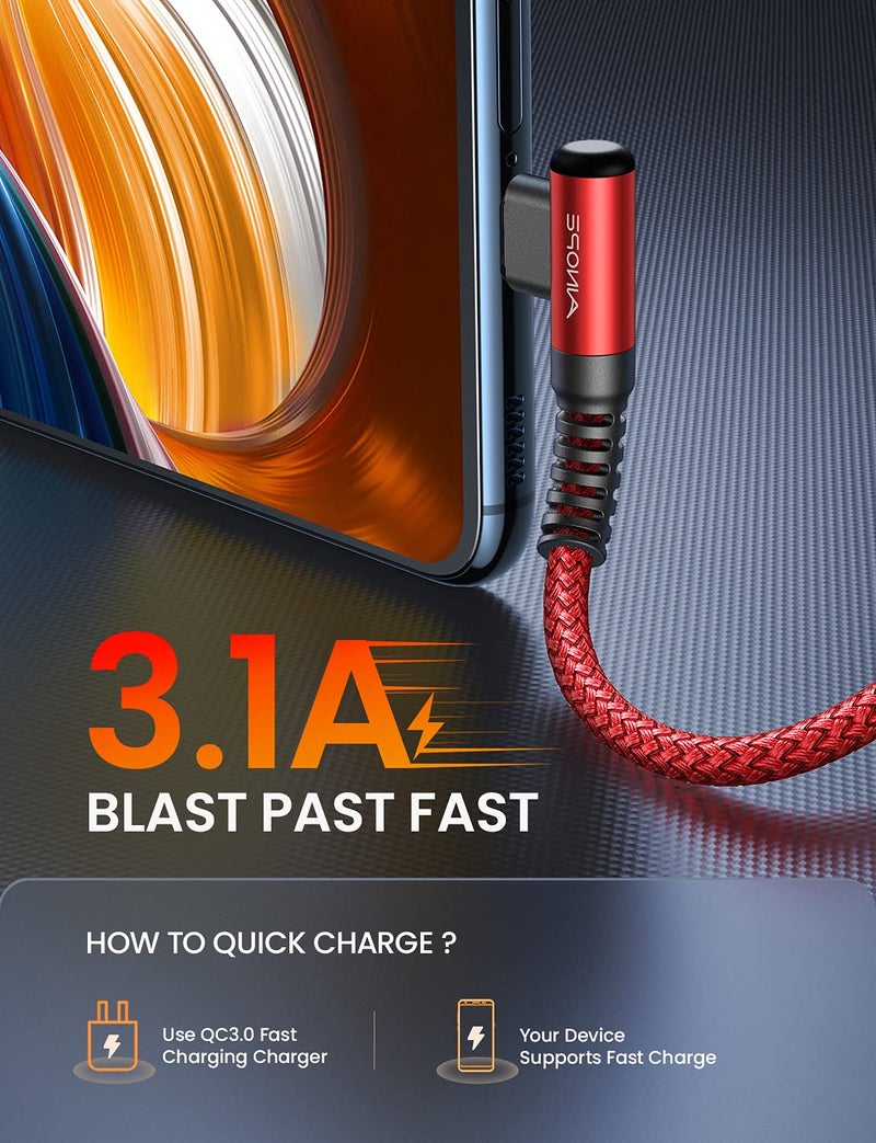 AINOPE USB C Fast Charging Cable 3.1A Right Angle 10ft/3m USB to USB C Cable, Durable Nylon Braided Type C Cord Compatible with Galaxy S10 S9 S8 Plus, A51 A11 A10 A20, V50 V40 G8 G7 - Image 4