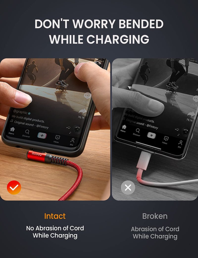 AINOPE USB C Fast Charging Cable 3.1A Right Angle 10ft/3m USB to USB C Cable, Durable Nylon Braided Type C Cord Compatible with Galaxy S10 S9 S8 Plus, A51 A11 A10 A20, V50 V40 G8 G7 - Image 3