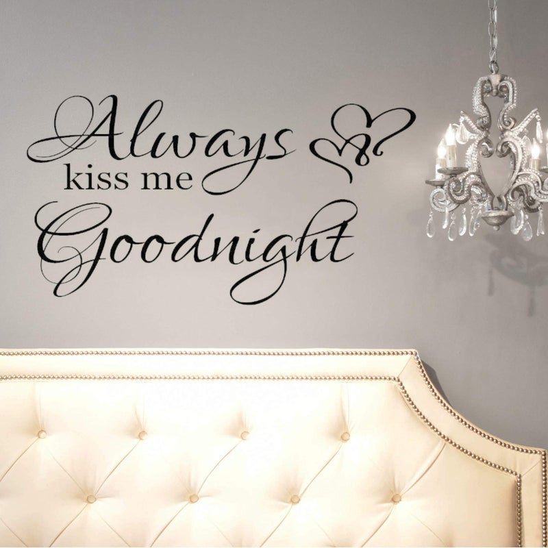 World of Wall Decal Always Kiss Me Goodnight Wall Decals Quotes Sign Decor Wall Art for Bedroom 26Wx14H inches Glossy Black - Image 1