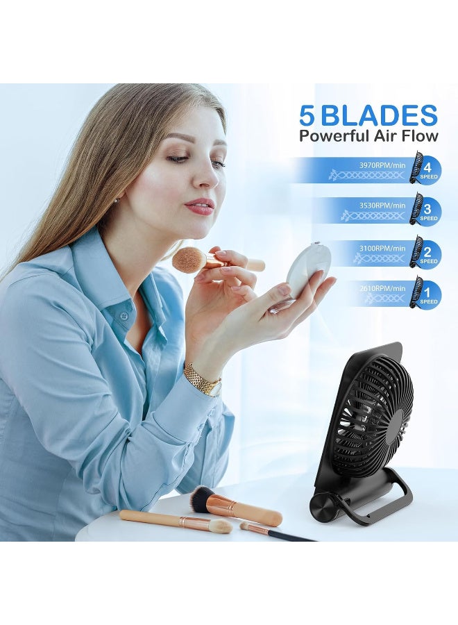 مروحة مكتب صغيرة قابلة للطي وقابلة لإعادة الشحن، مروحة طاولة محمولة بأربع سرعات USB-C، أسود - Image 1