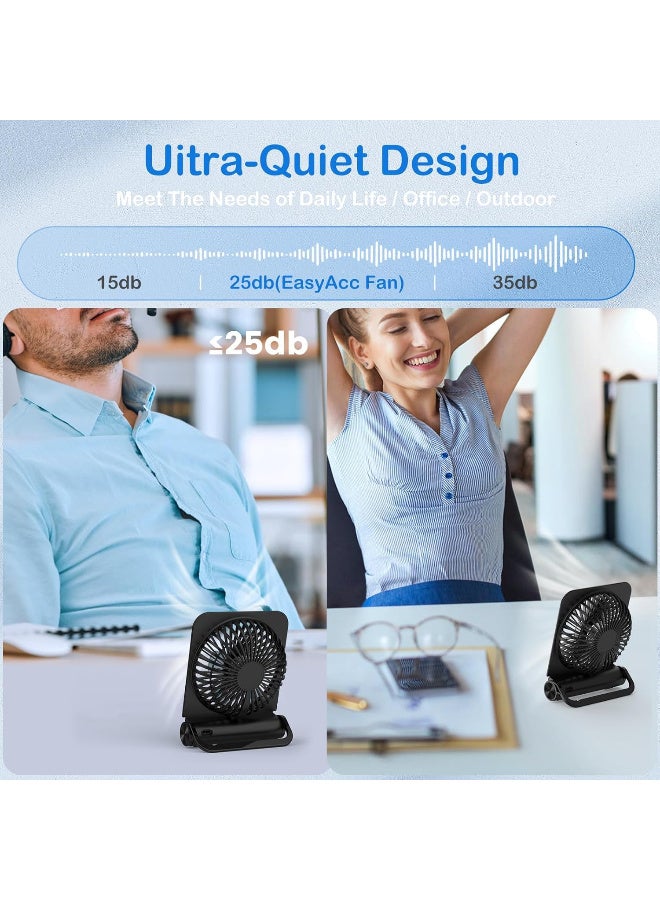 مروحة مكتب صغيرة قابلة للطي وقابلة لإعادة الشحن، مروحة طاولة محمولة بأربع سرعات USB-C، أسود - Image 3