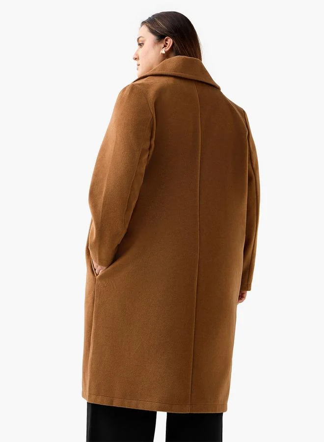 Ulla Popken Ulla Popken Longline Polyester Blend Coat with Notch Lapel