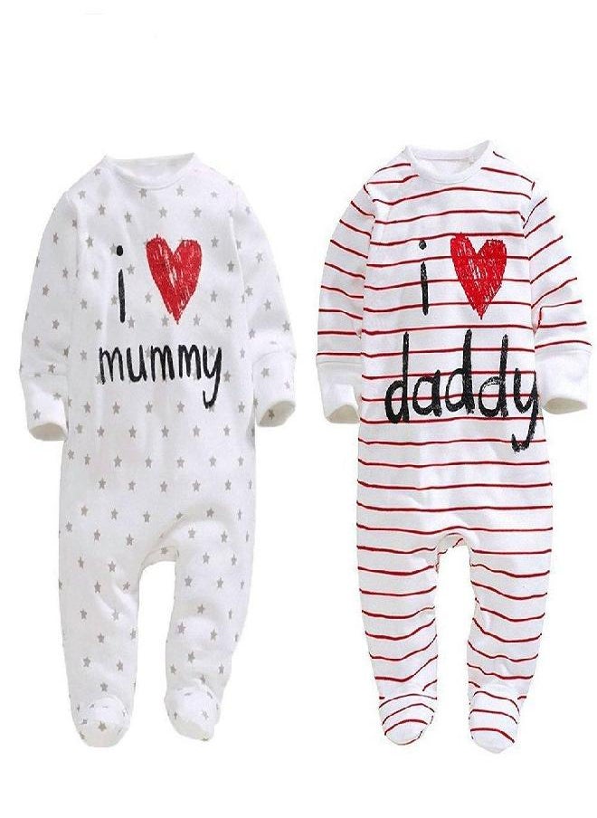 AOMOMO AOMOMO Unisex-Baby Clothes Newborn Twins I Love Mummy I Love Daddy Bodysuit Twins 2 Pack (Newborn)  - Image 1