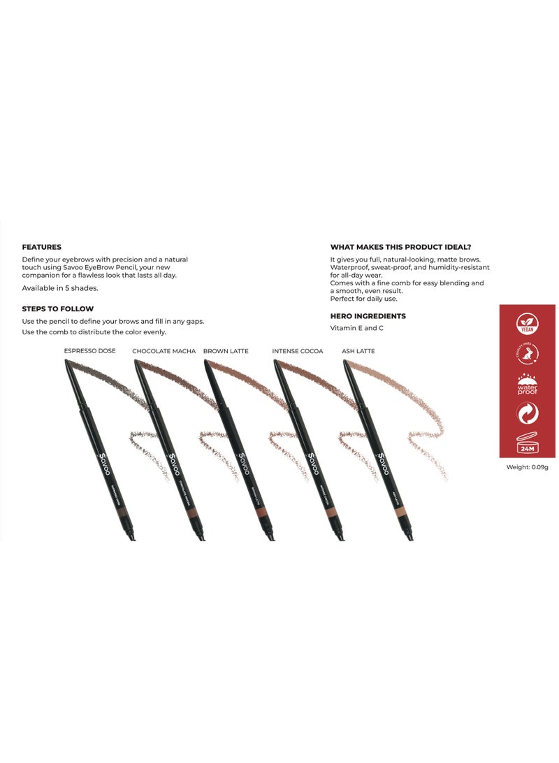 Savoo Eyebrow Pencil – Chocolate Mocha | Natural Matte Finish, Smudge-Proof & Cruelty-Free - Image 3