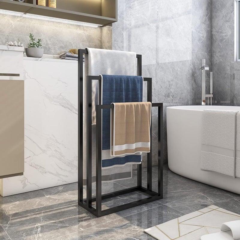 AL TEAMAZ Metal Freestanding Towel Holder, 3 Tier Towel Storage Organizer Next to Sink or Shower Holder Hand Towels Bathroom (3-Tier Black Metal Towel Rack, Freestanding Towel Holder for Bathroom - Image 3