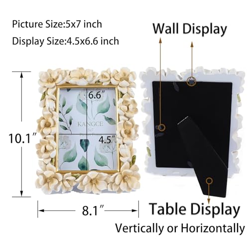 Kangce Vintage Picture Frames 5x7 Antique White and Gold Ornate Flower Picture Frames for Tabletop and Wall Mount Decorative Gallery Wall Decor Rustic Home Decor （5x7 inch） - Image 2