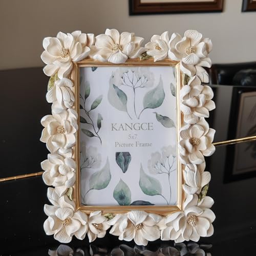 Kangce Vintage Picture Frames 5x7 Antique White and Gold Ornate Flower Picture Frames for Tabletop and Wall Mount Decorative Gallery Wall Decor Rustic Home Decor （5x7 inch） - Image 3