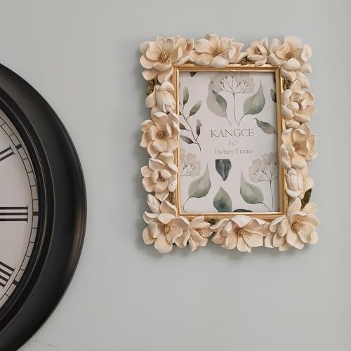 Kangce Vintage Picture Frames 5x7 Antique White and Gold Ornate Flower Picture Frames for Tabletop and Wall Mount Decorative Gallery Wall Decor Rustic Home Decor （5x7 inch） - Image 4