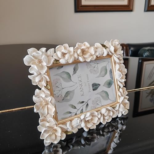 Kangce Vintage Picture Frames 5x7 Antique White and Gold Ornate Flower Picture Frames for Tabletop and Wall Mount Decorative Gallery Wall Decor Rustic Home Decor （5x7 inch） - Image 5