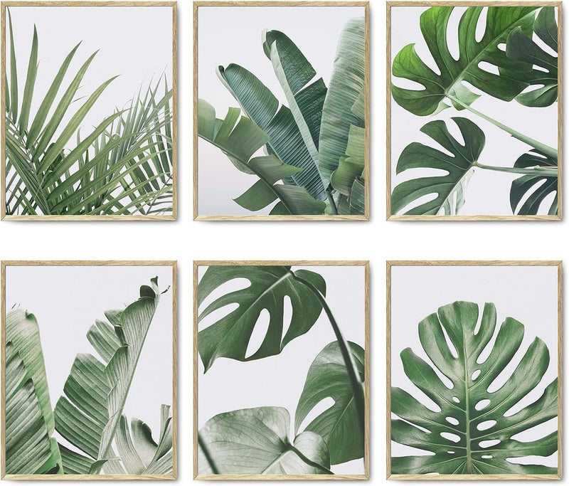 HoozGee Botanical Plant Wall Art Prints Set of 6 Green Plant Wall Decor Prints Canvas Leaves Kitchen Wall Art Boho Leaf Boho Bathroom Decor (11"x14" UNFRAMED) - Image 1