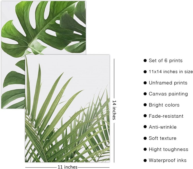 HoozGee Botanical Plant Wall Art Prints Set of 6 Green Plant Wall Decor Prints Canvas Leaves Kitchen Wall Art Boho Leaf Boho Bathroom Decor (11"x14" UNFRAMED) - Image 2