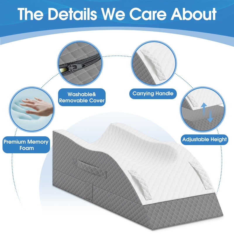 TranquilRelax Elevation Pillows for Leg After Surgery, Memory Foam Adjustable Leg Wedge Pillow for Injury or Rest, Ankle Pillow for Sleeping Blood Circulation Grey - Image 4