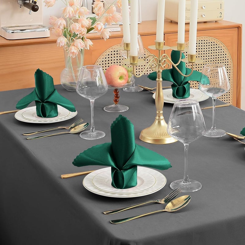 RUDONG M 72 Pack Hunter Green Satin Napkin 17 x 17 Inch Square Cloth Napkins Soft Fabric Napkin with Scalloped Edges Reusable Washable Dinner Table Napkins for Wedding Banquet Party - Image 4