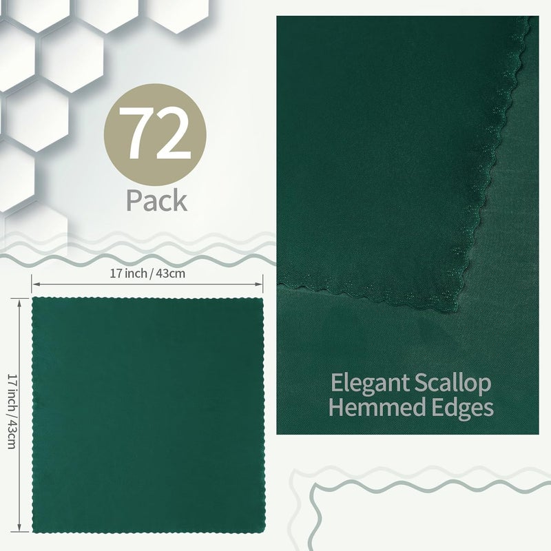 RUDONG M 72 Pack Hunter Green Satin Napkin 17 x 17 Inch Square Cloth Napkins Soft Fabric Napkin with Scalloped Edges Reusable Washable Dinner Table Napkins for Wedding Banquet Party - Image 2