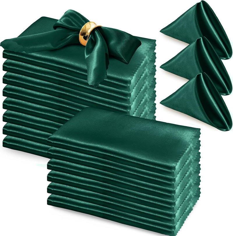 RUDONG M 72 Pack Hunter Green Satin Napkin 17 x 17 Inch Square Cloth Napkins Soft Fabric Napkin with Scalloped Edges Reusable Washable Dinner Table Napkins for Wedding Banquet Party - Image 1