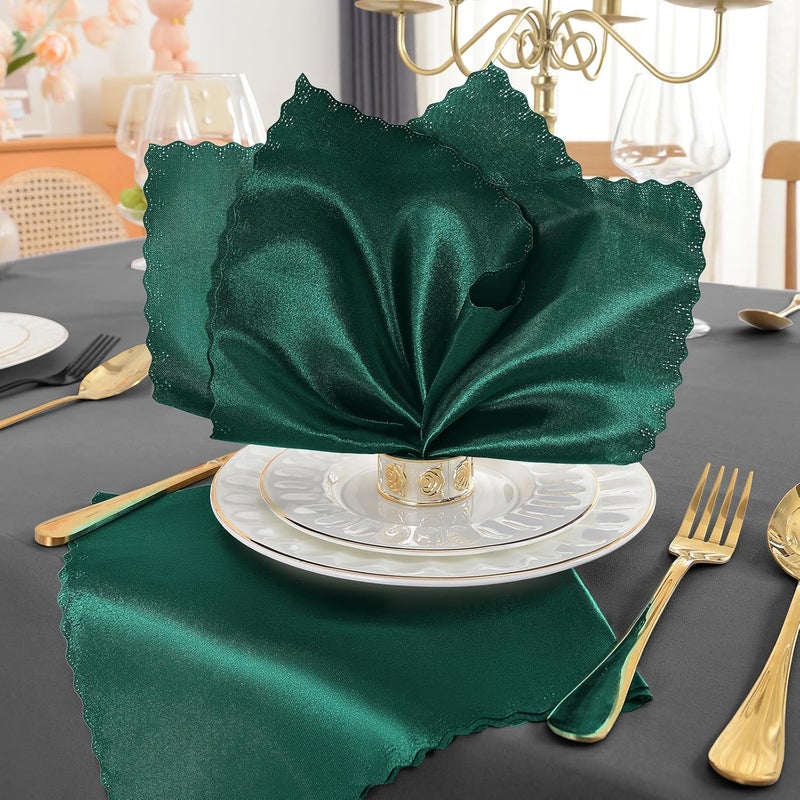RUDONG M 72 Pack Hunter Green Satin Napkin 17 x 17 Inch Square Cloth Napkins Soft Fabric Napkin with Scalloped Edges Reusable Washable Dinner Table Napkins for Wedding Banquet Party - Image 3