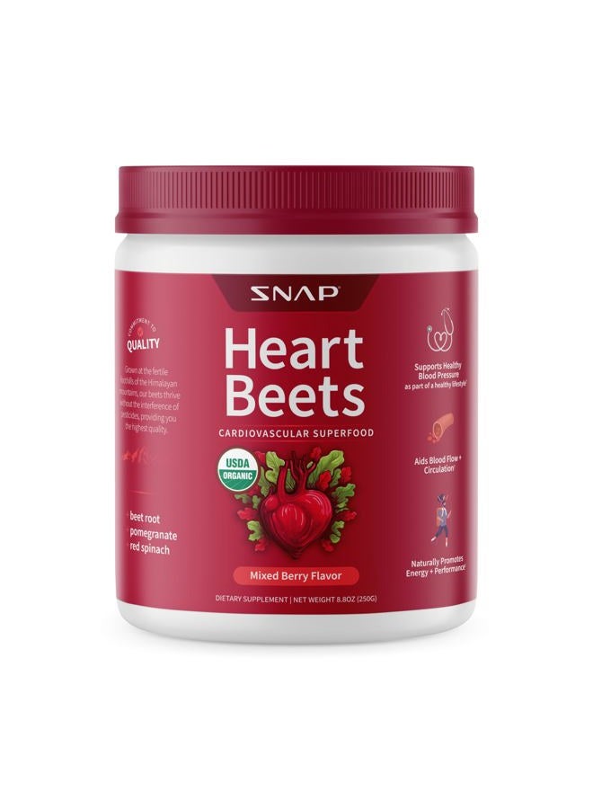 SNAP SUPPLEMENTS Heart Beets, Organic Beet Root Powder, Cardiovascular Support Supplement for Men & Women, Beets, Pomegranate, B Vitamins & Red Spinach, Heart Health Support, 30 Servings, Mixed Berry - Image 1