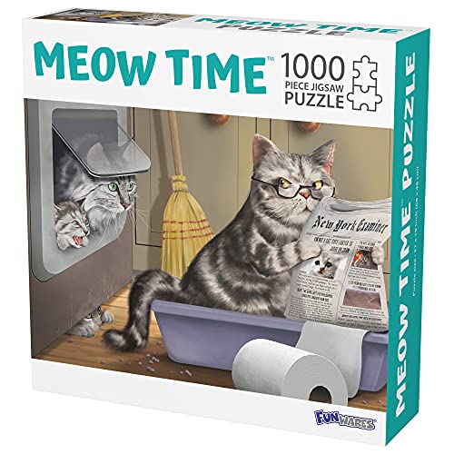 Funwares 1000 Piece Jigsaw Puzzle Crappy Cat Meow Time Gag Gifts for Women Cat Pooping Puzzle Funny White Elephant Gift - Image 1