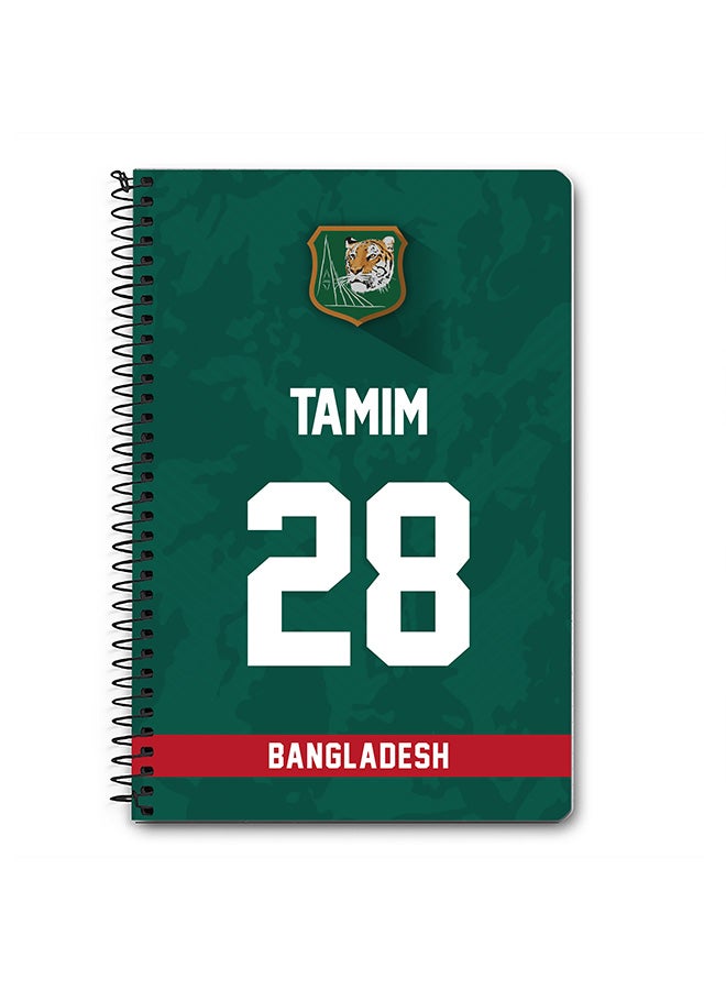 Stylizedd Designer A5 Spiral Notebook Memo Notepad Journal Player - Tamim Iqbal, Jersey Number -28 (With Logo) - Image 1