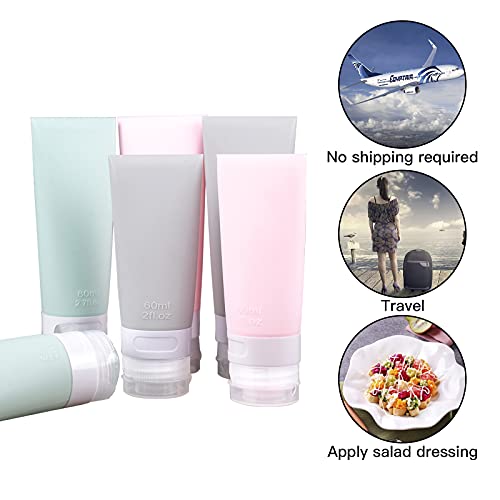 bouti1583 Portable Soft Silicone Travel bottles Set - 6 Pack Leakproof Silicone Travel Bottles,Cosmetic Toiletry Containers(Pink+Green+Grey) - Image 5