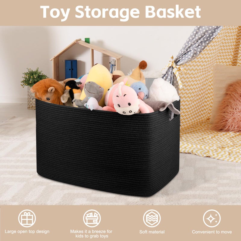 OIAHOMY 118L XXXLarge Cotton Rope Storage Basket, Oversized Blanket Basket, Used for Organizing Dirty Clothes in Living Room, Bedroom, Nursery, Dog Toy Storage Bins, 25" x 17" x 16",Black - Image 4