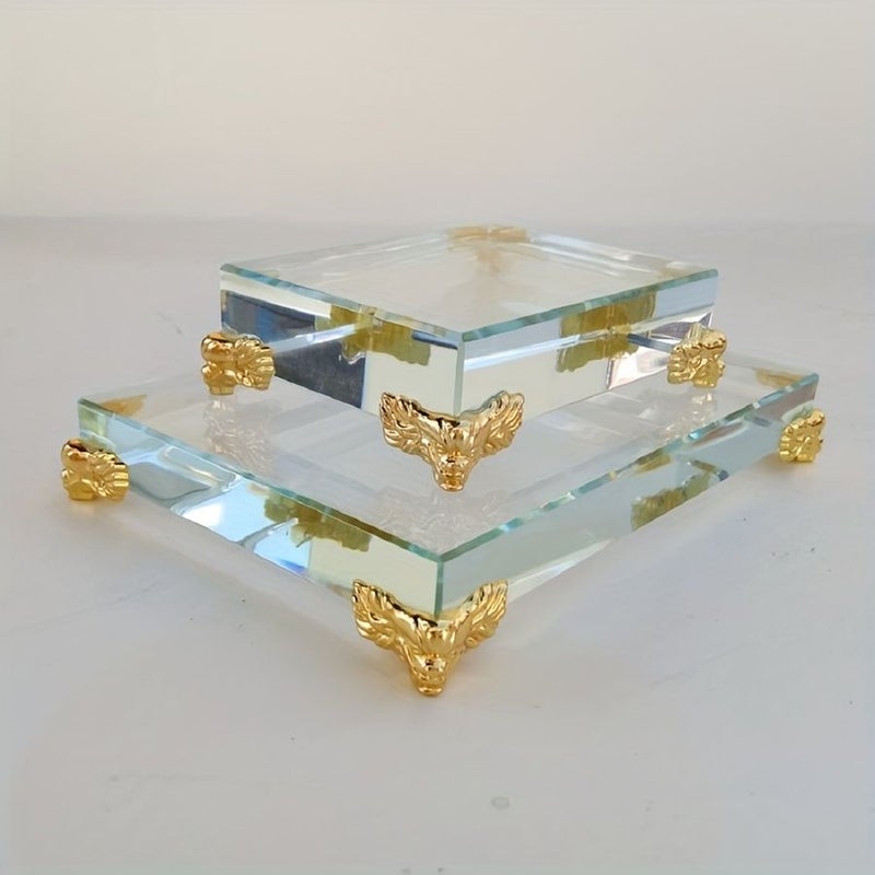 Handcrafted Rectangular Crystal Glass Cube Base 90MM Home Decoration Display Stand - Image 1