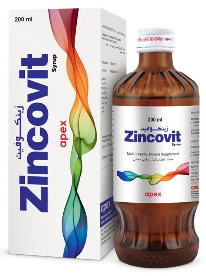 APEX Zincovit Syrup 200ml - Essential Multivitamin &  Mineral Supplement for Overall Health and Immunity Support - Image 1