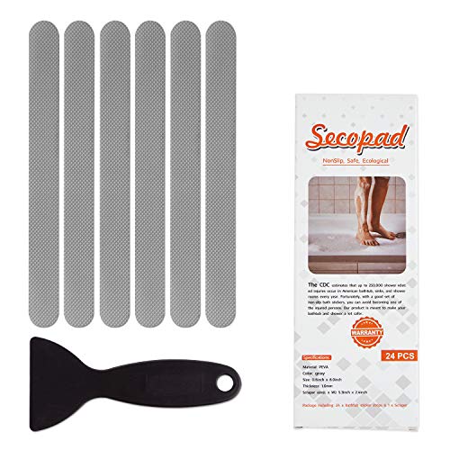 Secopad Non-Slip Bathtub Stickers,24 PCS Safety Bathroom Tubs Showers Treads Adhesive Decals Scraper (Gray) - Image 1