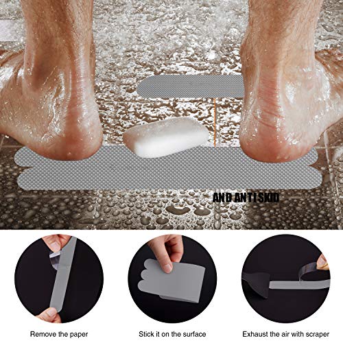 Secopad Non-Slip Bathtub Stickers,24 PCS Safety Bathroom Tubs Showers Treads Adhesive Decals Scraper (Gray) - Image 4