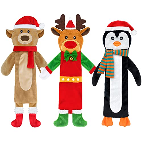 Yoochee 3 Pack Christmas Squeaky Dog Toys Plush No Stuffing Toy for Dog Puppy Durable Chew Bite Toys for Small Medium Large Dogs Interactive Xmas Reindeer Penguin Bear for Aggressive Chewers - Image 1