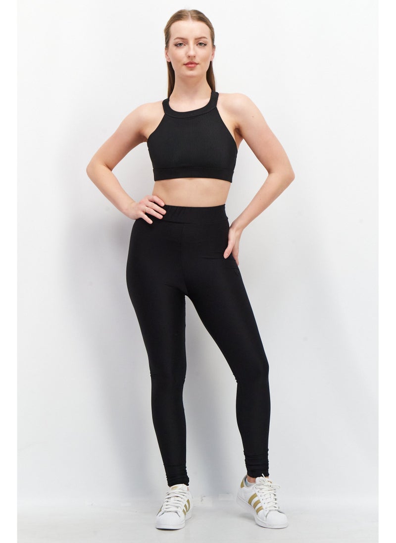 Onzie Women Mock Neck Sleeveless Textured Crop Top, Black - Image 5