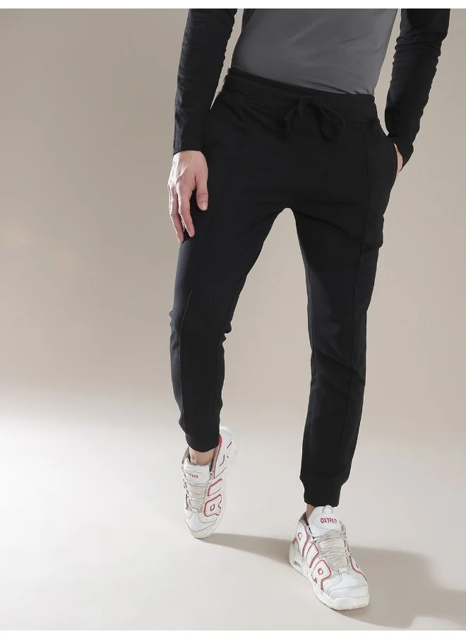 شركة المرآب الهندية Black Men Slim Fit Casual Solid Regular Knitted Jogger