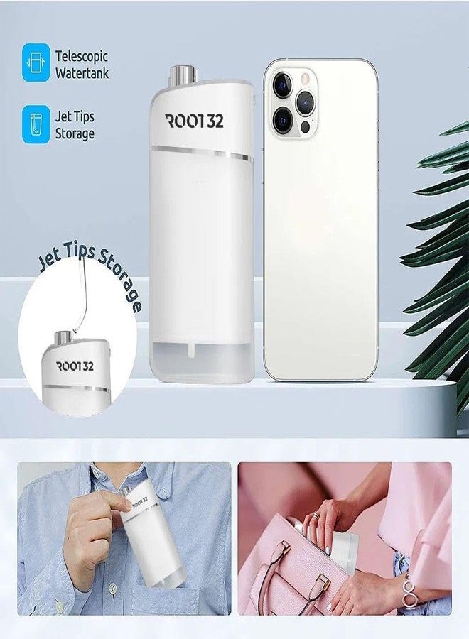 ROOT 32 Portable Water Flosser for Dental Care 3 Cleaning Modes, IPX7 Waterproof |White, 4 Nozzles - Image 2